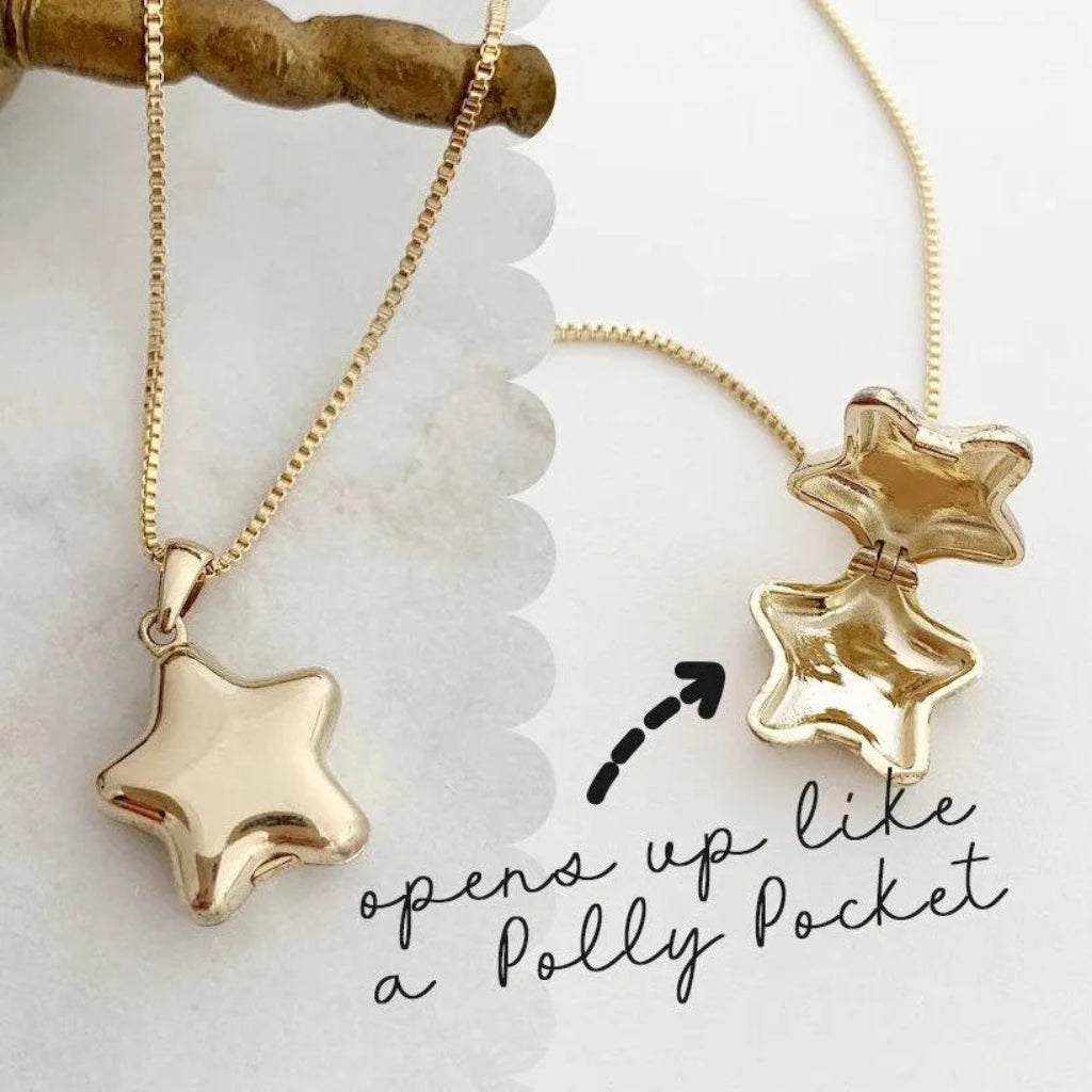 Polly Pocket Inspired Star Locket Charm Necklace in Gold, Rose Gold, or Silver