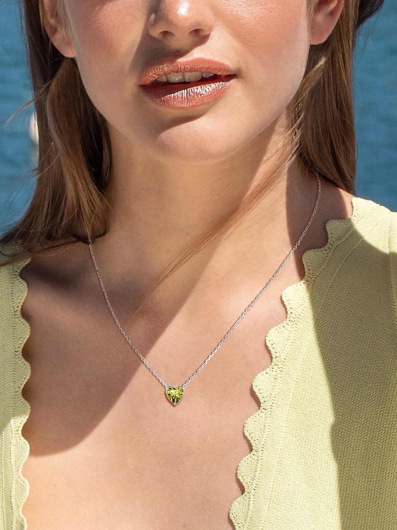 Silver Necklace 925 Sterling Silver Birthstone Love Heart Necklace Gifts for Women