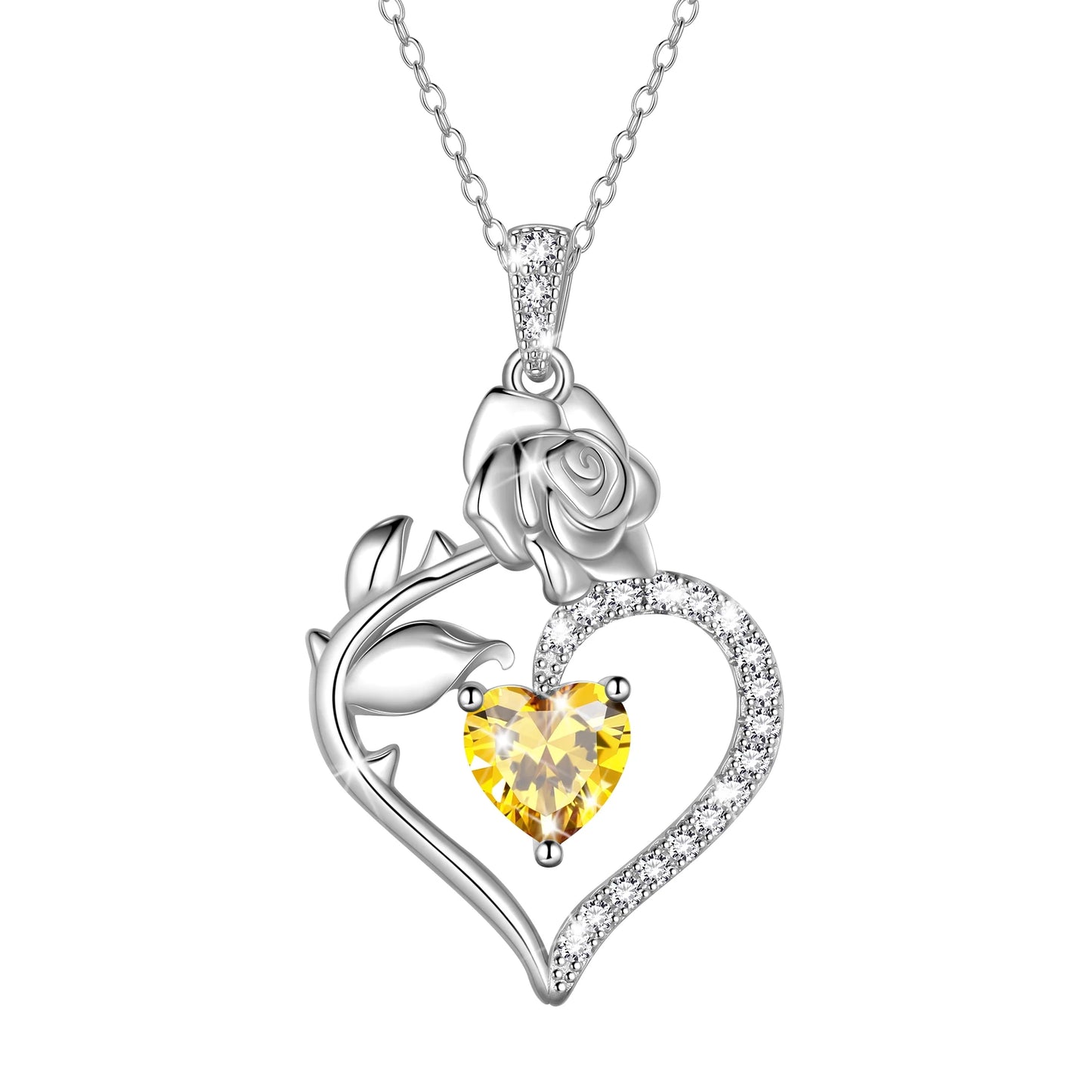 925 Sterling Silver Rose Heart Necklace,Butterfly Flower Pendant Necklace Jewelry Birthday Christmas Valentines Mother'S Day Gifts for Women Mom Wife -November