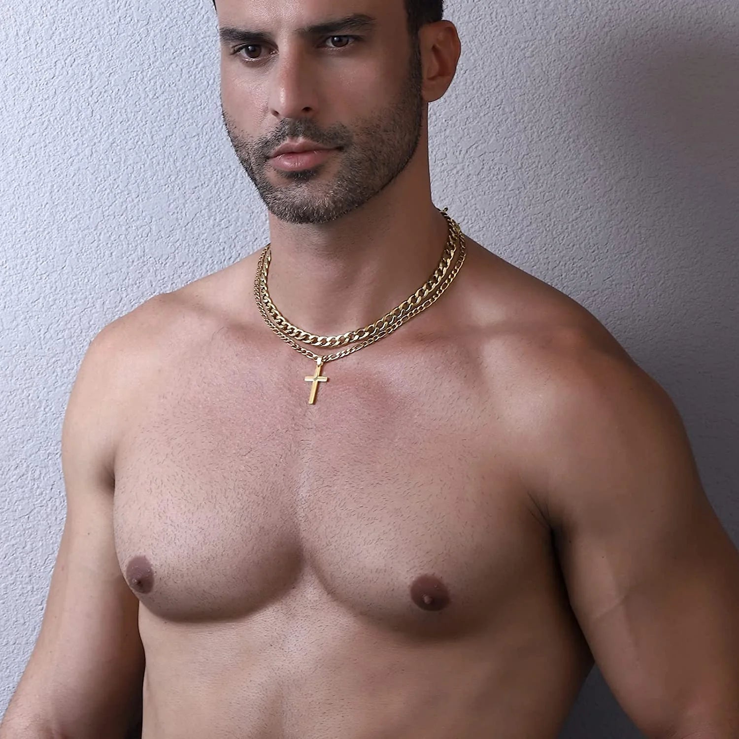 Layered Gold Cross Necklaces for Men Stainless Steel Cuban Curb Link Figaro Pendant Chain Necklaces Set Graduation Father'S Day Jewelry Gifts Ideas Dad Husband Son Teen Teenage Age