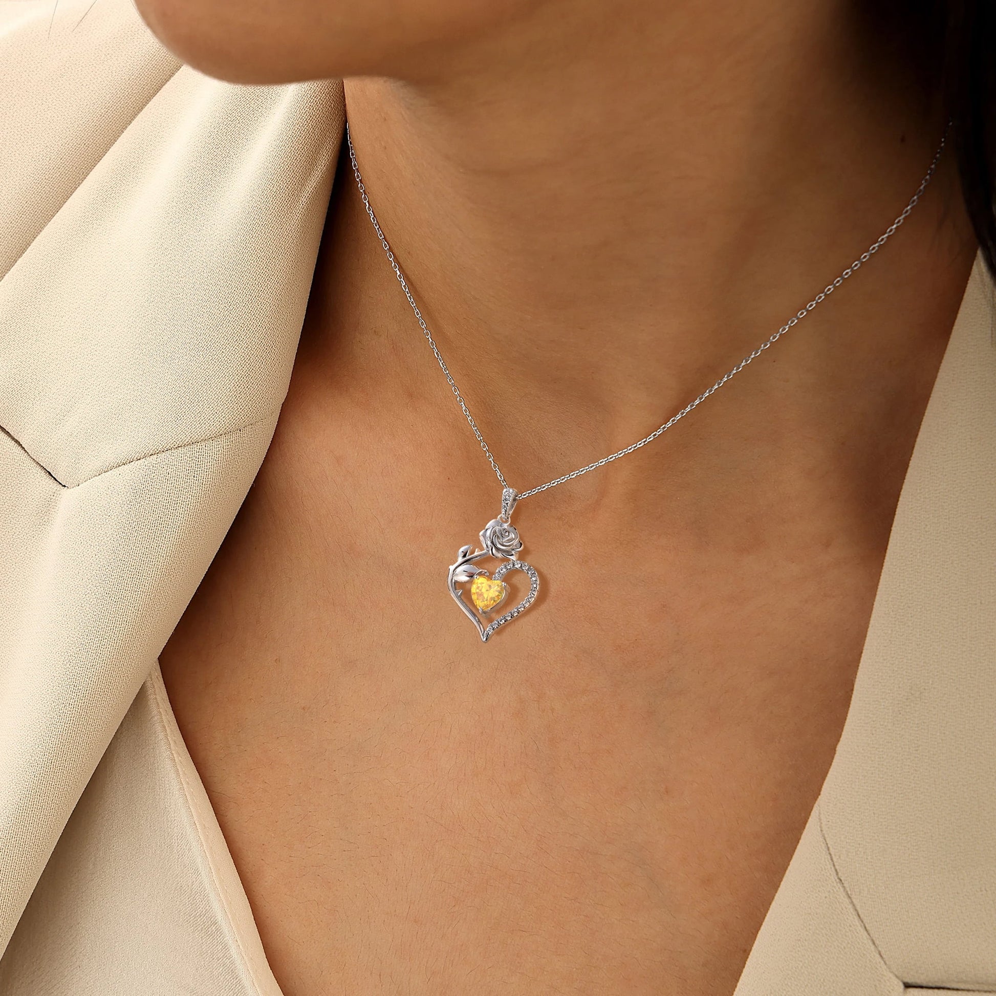 925 Sterling Silver Rose Heart Necklace,Butterfly Flower Pendant Necklace Jewelry Birthday Christmas Valentines Mother'S Day Gifts for Women Mom Wife -November