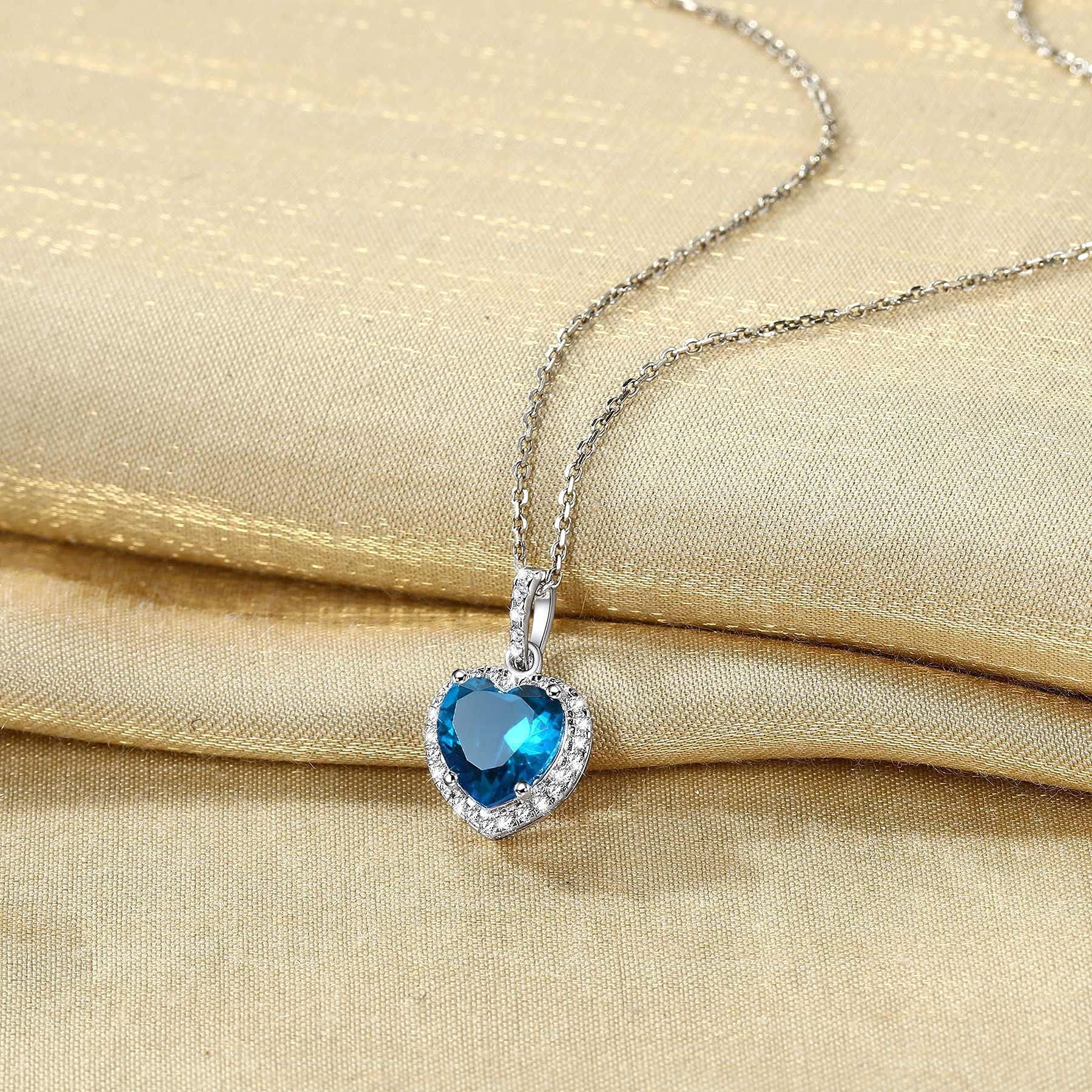 December Synthetic Turquoise Gemstone Pendant 925 Sterling Silver Choker Necklace CZ Love Heart Necklace for Women Wife Mom Daughter
