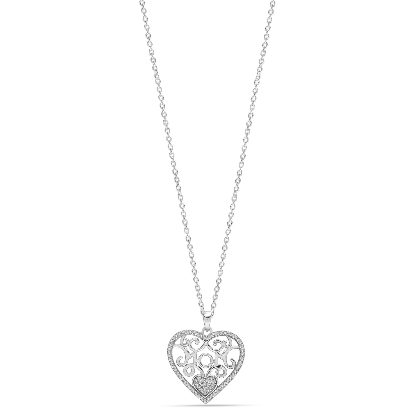 925 Sterling Silver Light-Weight CZ Filigree Heart Pendant Necklace Jewelry Gifts for Women and Teen 18" Inch