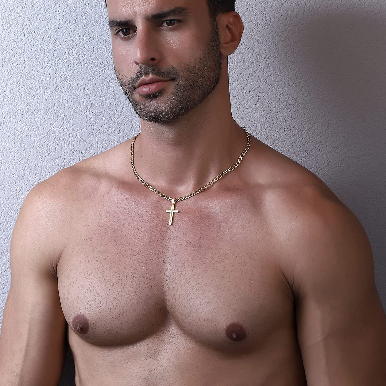 Layered Gold Cross Necklaces for Men Stainless Steel Cuban Curb Link Figaro Pendant Chain Necklaces Set Graduation Father'S Day Jewelry Gifts Ideas Dad Husband Son Teen Teenage Age