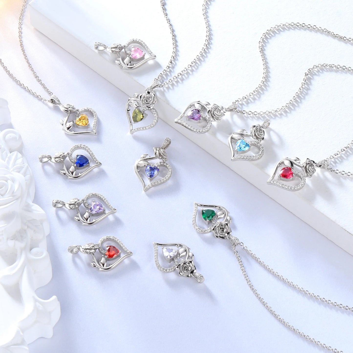 925 Sterling Silver Rose Heart Necklace,Butterfly Flower Pendant Necklace Jewelry Birthday Christmas Valentines Mother'S Day Gifts for Women Mom Wife -November