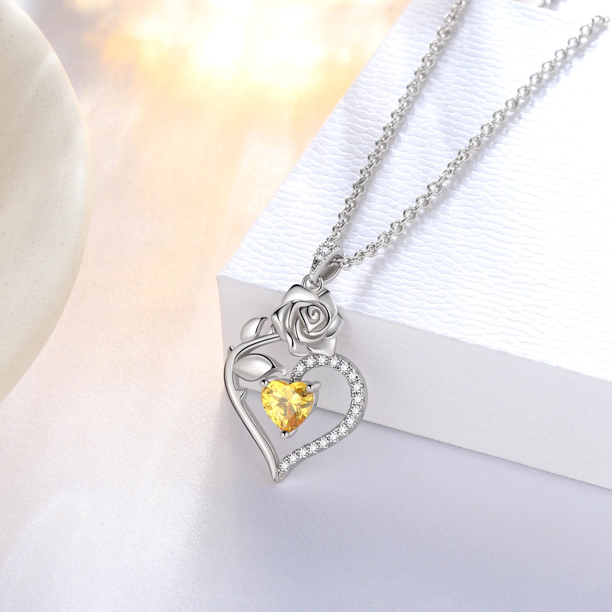 925 Sterling Silver Rose Heart Necklace,Butterfly Flower Pendant Necklace Jewelry Birthday Christmas Valentines Mother'S Day Gifts for Women Mom Wife -November