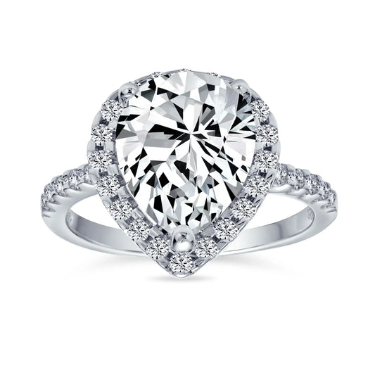 Womens 10CT Pear Shaped Halo Solitaire Engagement Ring CZ Pave Band